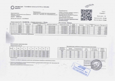 Сертификат Сертификат на Уголок стальной 63х63х6 мм